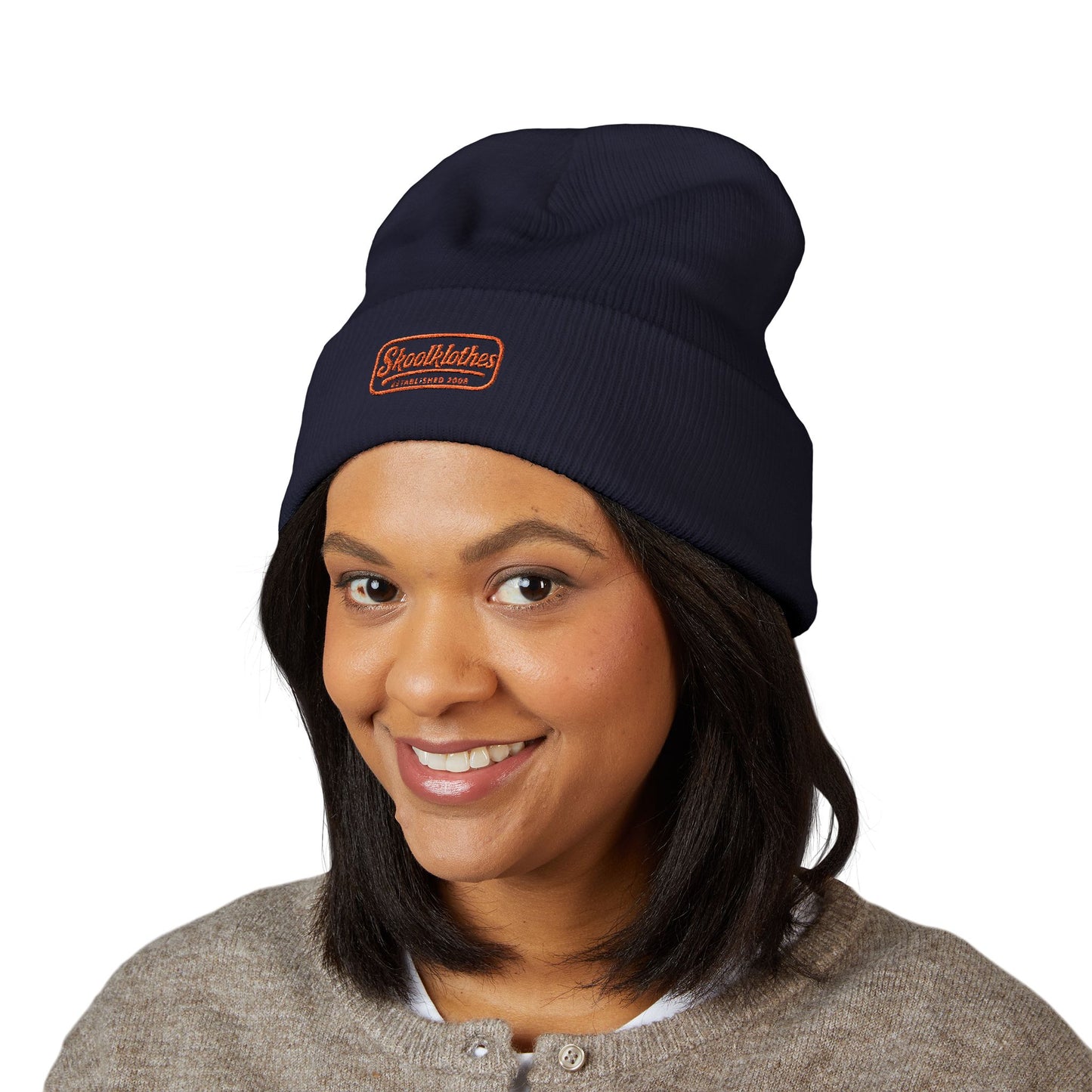 Embroidered Classic Cuffed Beanie — Retro 'Skoolklothes Skull