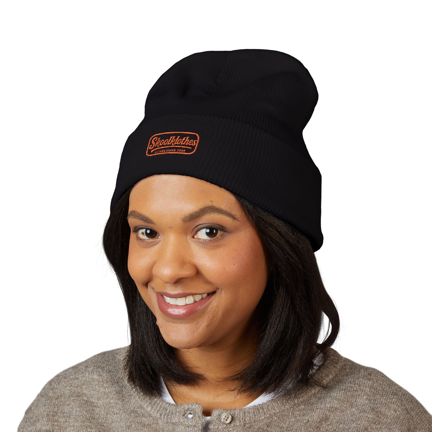 Embroidered Classic Cuffed Beanie — Retro 'Skoolklothes Skull